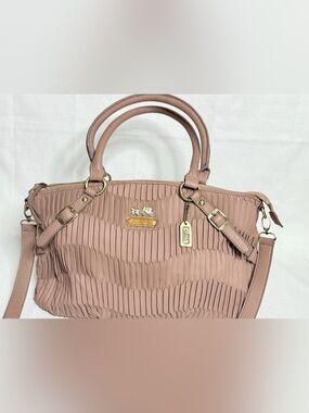 COACH 2WAY Madison Gathered 2-Way Tote Leather Handbag Blush Pink Crossbody